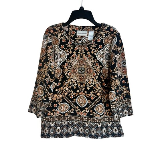 Alfred Dunner Top Small 3/4 Sleeve Medallion Print Embellished - Picture 1 of 4